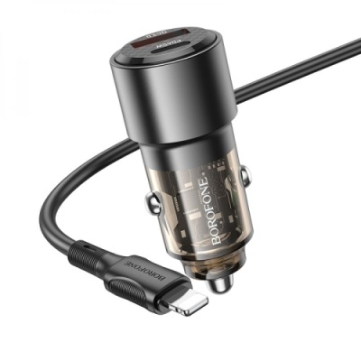 Автомобільний Зарядний Пристрій Borofone BZ20A Smart 83W dual port PD65W+QC18W + (Type-C to Lightning) (Чорний)