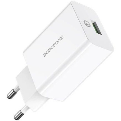 мережевий зарядний пристрій borofone ba21a qc3.0 (1usb/3a) (білий) 