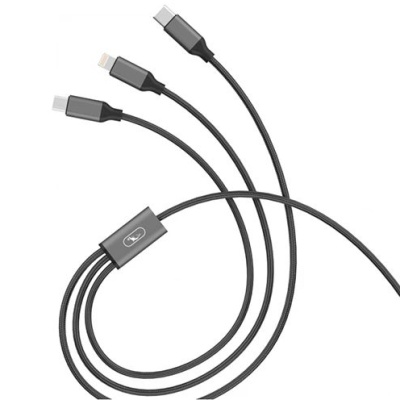 кабель skydolphin s63e 3in1 lightning/type-c/micro usb 2.4a/1.2m (чорний) 
