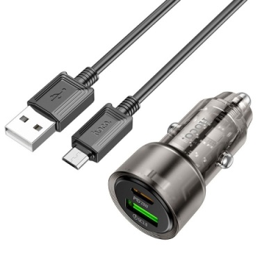Автомобільний Зарядний Пристрій Hoco Z52 1USB/18W/QC3.0 + 1Type-C/20W/PD + (USB - MicroUSB) (Чорний)