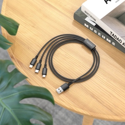 кабель borofone bx72 3in1 usb - (lightning+microusb+type-c) 2a/1m (чорний) 