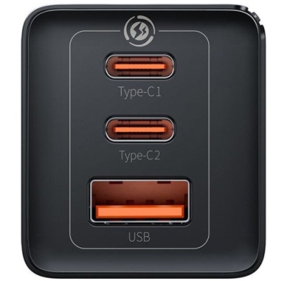 мережевий зарядний пристрій baseus gan5 pro fast charger (ccgp120201) eu 1usb/60w/qc4.0 + 2type-c/65w/pd + (type-c - type-c) 100w/1m (чорний) 