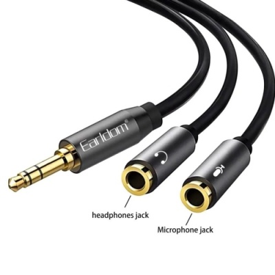 кабель aux earldom et-aux202 3.5mm(male) to 2x3.5mm(female) (audoi/mic) 0.2mm black 