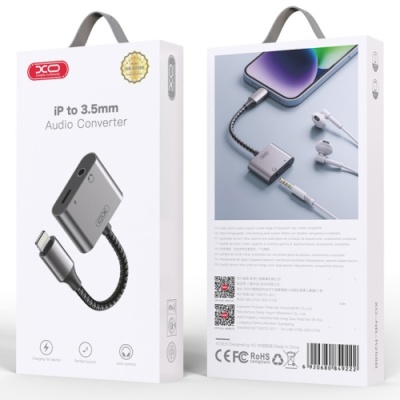 перехідник xo nb-r258b lightning(male) to lightning(female) + 3.5mm (сірий) 