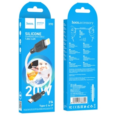 кабель hoco x90 cool silicone (pd) type-c - lightning 20w 3a/1m (білий) 