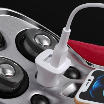 Автомобільний Зарядний Пристрій SkyDolphin SZ08L 2USB/2.4A + (USB - Lightning) (Білий)