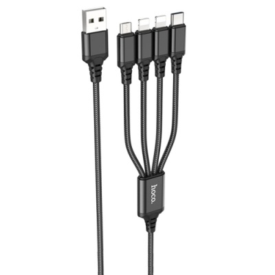 кабель hoco x76 4in1 usb - (lightning+lightning+microusb+type-c+type-c) 2.0a/1m (чорний) 