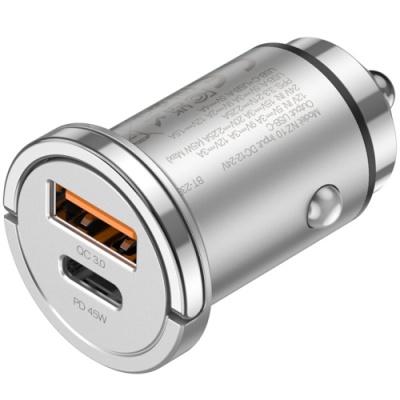 Автомобільний Зарядний Пристрій Hoco NZ10 PD45W+QC3.0 (1Type-C/1USB) (сталевий)