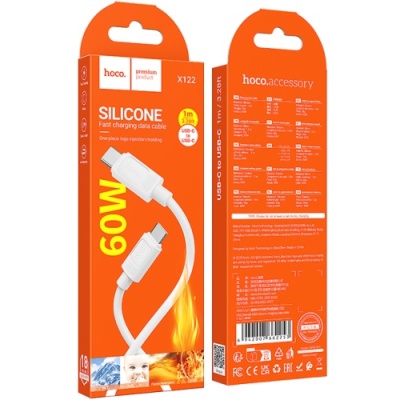 кабель hoco x122 silicone type-c - type-c 60w/1m (білий) 