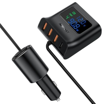 Автомобільний Зарядний Пристрій Acefast B8 4in1 HUB+PD+QC 3.0 (1 Type-C/3 USB/3A/114W) (чорний)