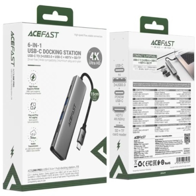 usb hub acefast j18 6in1 type-c (сірий) 