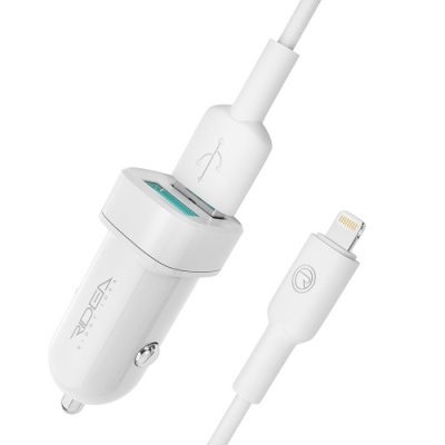 Автомобільний Зарядний Пристрій Ridea RCC-21312 Grand 2USB/2.4A + (USB - Lightning) (Білий)