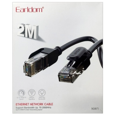 кабель lan earldom nw1 cat6 utp 26awg (7/0.16cca) * 4p+cros 6mm/2m black 