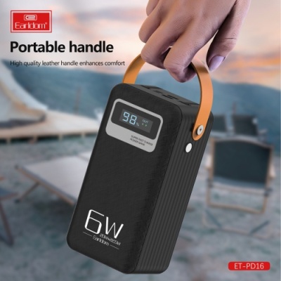 додаткова батарея power bank earldom et-pd16 60000 mah vs led lamp pd20w+qc3.0 22.5w (чорний) 