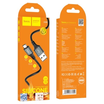 кабель hoco x86 silicone usb - microusb 2.4a/1m (чорний) 