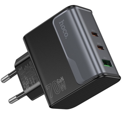 мережевий зарядний пристрій hoco cs75a 1usb/18w/qc3.0 + 2type-c/70w/pd (чорний) 