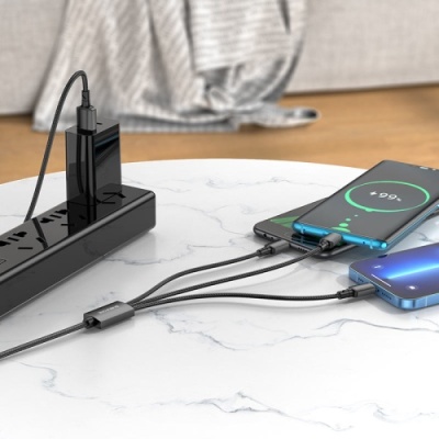 кабель borofone bx72 3in1 usb - (lightning+microusb+type-c) 2a/1m (чорний) 