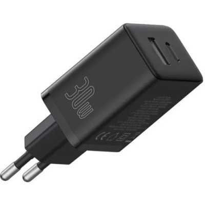мережевий зарядний пристрій baseus cube fast charger (p10111404113-00) 1usb/18w/qc3.0 + 1type-c/30w/pd (чорний) 