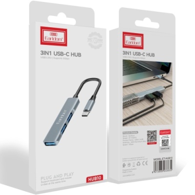 usb hub earldom et-hub10 type-c to 3in1 usb 3.0 hub (сірий) 