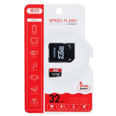 карта пам'яті xo microsdhc 32gb 10 class + sd адаптер (чорно-червоний) 