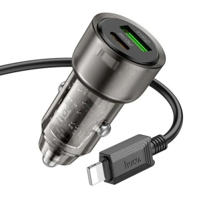 Автомобільний Зарядний Пристрій Hoco Z52 1USB/18W/QC3.0 + 1Type-C/20W/PD + (Type-C - Lightning) (Чорний)