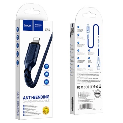 кабель hoco x59 victory usb - lightning 2.4a/1m (синій) 