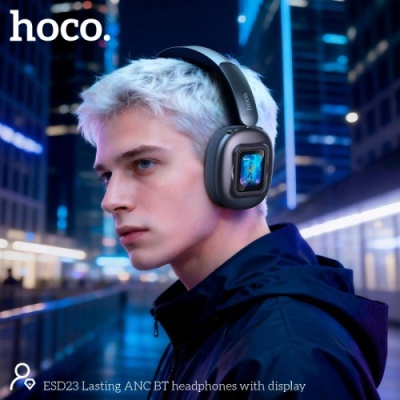 бездротові навушники накладні hoco esd23 anc with display (чорний) 