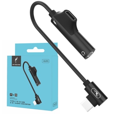перехідник skydolphin au03 type-c - aux (3.5mm) + charging 1.5a (чорний) 