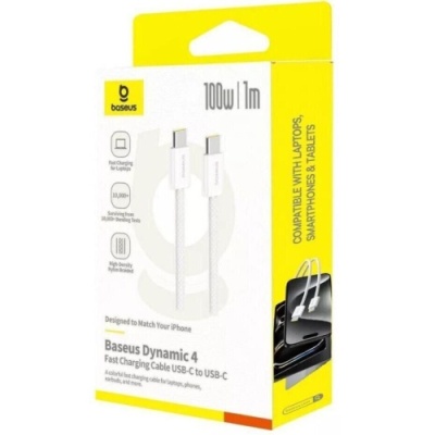 кабель baseus dynamic 4 fast charging type-c - type-c 100w/1m (p10381400211-00) (white) 