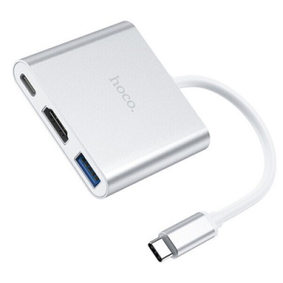 usb hub hoco hb14 type-c to usb3.0+hdmi+pd (сірий) 