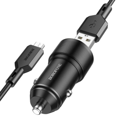 Автомобільний Зарядний Пристрій Borofone BZ19A Wisdom 1USB/18W/QC3.0 + (USB - MicroUSB) (Чорний)