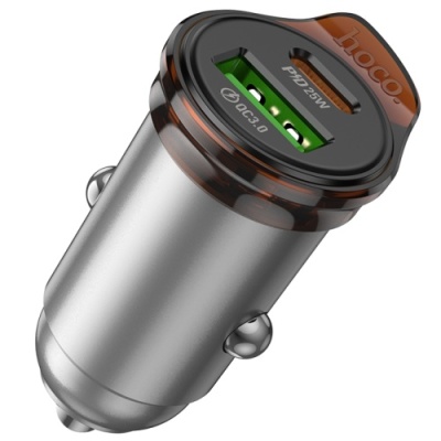 Автомобільний Зарядний Пристрій Hoco NZ16A PD25W+QC3.0 (1USB/1Type-C) (сірий)