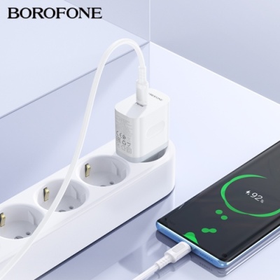 мережевий зарядний пристрій borofone ba99a 1type-c/20w/pd + (type-c - type-c) (білий) 