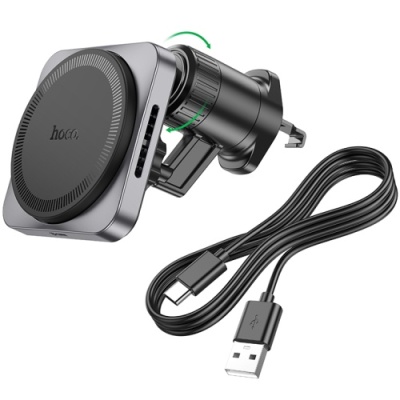 Автотримач Hoco HW15 з безпровідним зарядним пристроєм (Чорно-сірий)