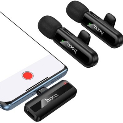 мікрофон петличний бездротовий hoco l20a dual-mic ip/type-c (чорний) 