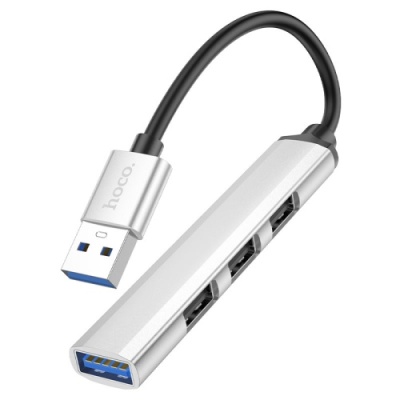 usb hub hoco hb26 4-in-1 adapter (usb to usb3.0+usb2.0*3) (сріблястий) 