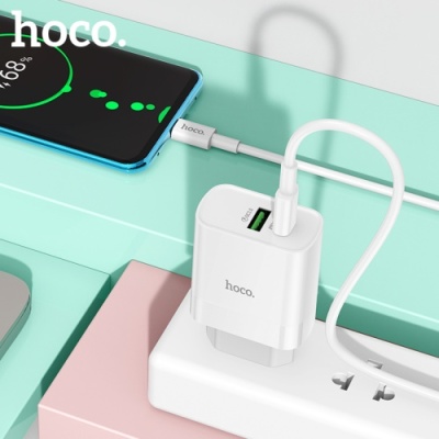 мережевий зарядний пристрій hoco nt9 1usb/18w/qc3.0 + 1type-c/20w/pd (білий) 