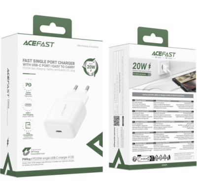 мережевий зарядний пристрій acefast a130 pd20w (1type-c) (білий) 