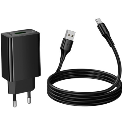 мережевий зарядний пристрій hoco cs92a 1usb/18w/qc3.0 + (usb - type-c) (чорний) 