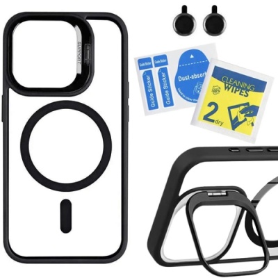 Купить чохол tpu+pc+metal stand case with magsafe and camera lenses для apple iphone 16 (black) онлайн