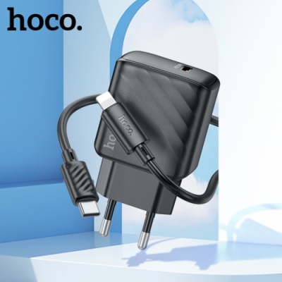 мережевий зарядний пристрій hoco cs22a 1type-c/30w/pd + (type-c - lightning) (чорний) 