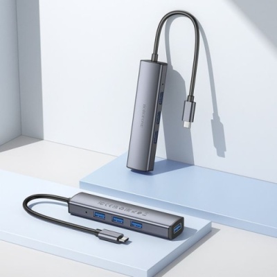 usb hub borofone dh12 4-в-1 type-c to usb3.0*4(l=0.2m) (сірий) 