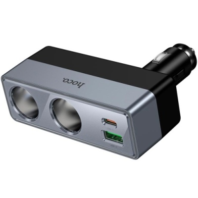 Розгалужувач прикурювача Hoco Z65B PD48W+QC3.0 (2 роз'єми прикурювача/1USB/1Type-C) (чорний)