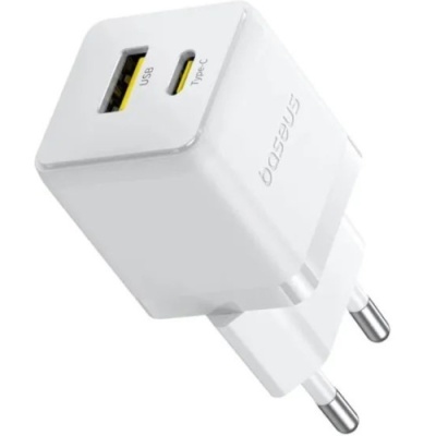 мережевий зарядний пристрій baseus palm fast charger (p10111608213-00) 1usb/qc3.0 + 1type-c/pd 20w (білий) 