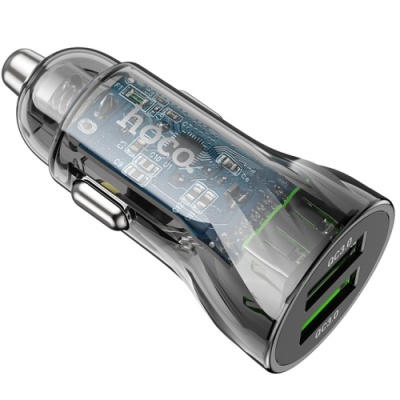 Автомобільний Зарядний Пристрій Hoco Z47 Transparent 2USB/20W/QC3.0 (Прозорий чорний)