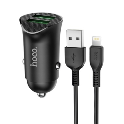 Автомобільний Зарядний Пристрій Hoco Z39 Farsighted 2USB/18W/QC3.0 + (USB - Lightning) (Чорний)