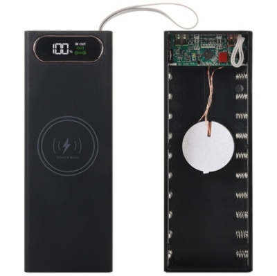 корпус multi-powerbank l20, під елементи 18650 до 20 шт, 22.5+15w, з бездротовою зарядкою та ліхтарем, чорний 