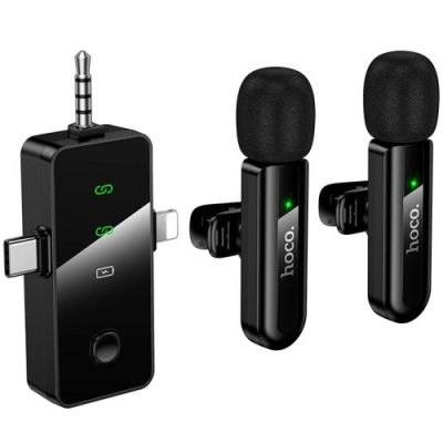 мікрофон петличний бездротовий hoco l20c type-c/lightning/3.5 mm (чорний) 