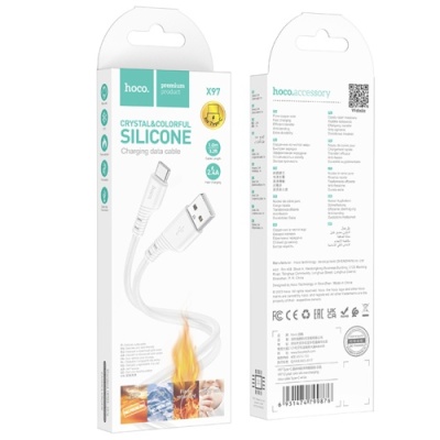 кабель hoco x97 crystal color silicone usb - type-c 2.4a/1m (білий) 