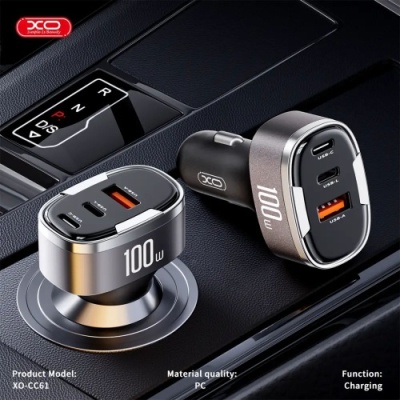Автомобільний Зарядний Пристрій XO CC61 100W 1USB/30W/QC4.0 + 1Type-C/45W/PD + 1Lightning/25W (Чорний)